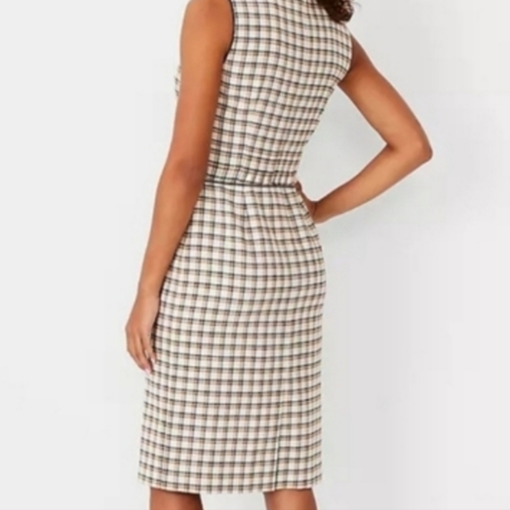 Ann Taylor Black and Cream Plaid Midi Dress
